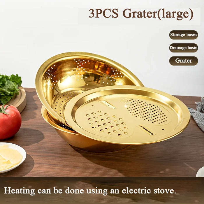 3-in-1 Stainless Steel Kitchen Set with Built-in Grinder, Filter and Mixing Bowl