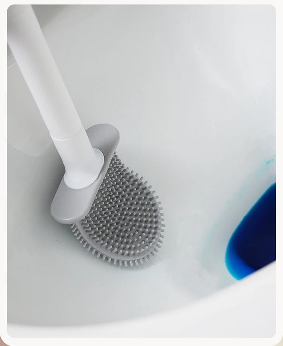 Silicone Toilet Brush with Quick‑Dry Base, Flexible Flat Head and Non‑Slip Handle