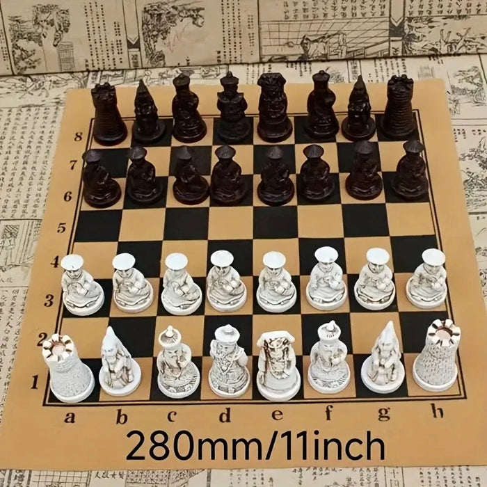 Antique-style Clay Chess Set with 28cm Board and 3D Terracotta Warrior Pieces