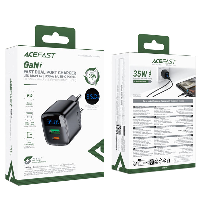 35W GaN USB-C + USB-A Fast Charger with LED Power Display (EU Plug)