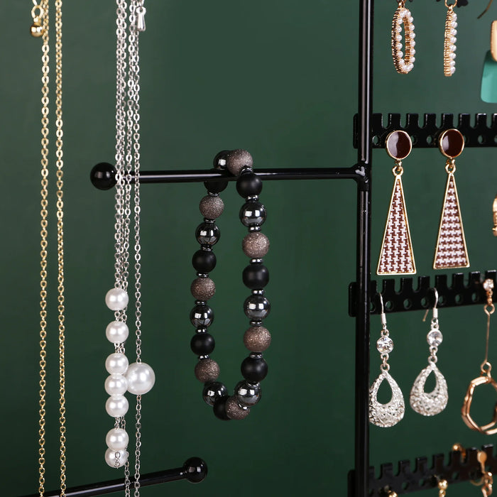 Multifunctional Metal Jewellery Display Rack with Detachable Wooden Base
