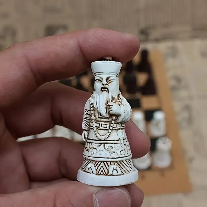 Antique-style Clay Chess Set with 28cm Board and 3D Terracotta Warrior Pieces