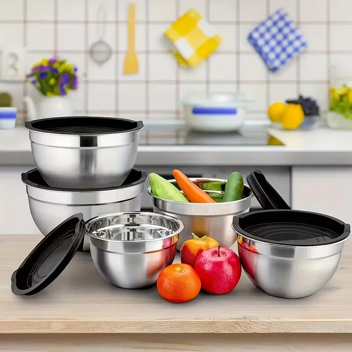 5-piece Stainless Steel Nesting Bowl Set with Sealing Lids — Mixing, Serving & Storage