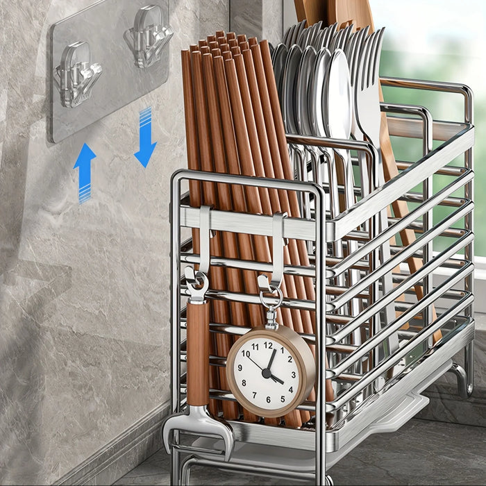 No-Drill Stainless Steel Wall Utensil Holder — Space-Saving Kitchen Organiser