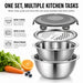 4-in-1 Stainless Steel Mixing Bowl Set – Grater Lid, Colander & Airtight Cover (Stovetop Safe)