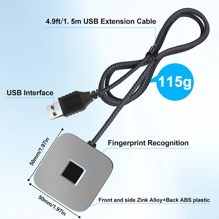 USB Fingerprint Reader for Windows Hello with 1.5m Cable — Windows 11/10