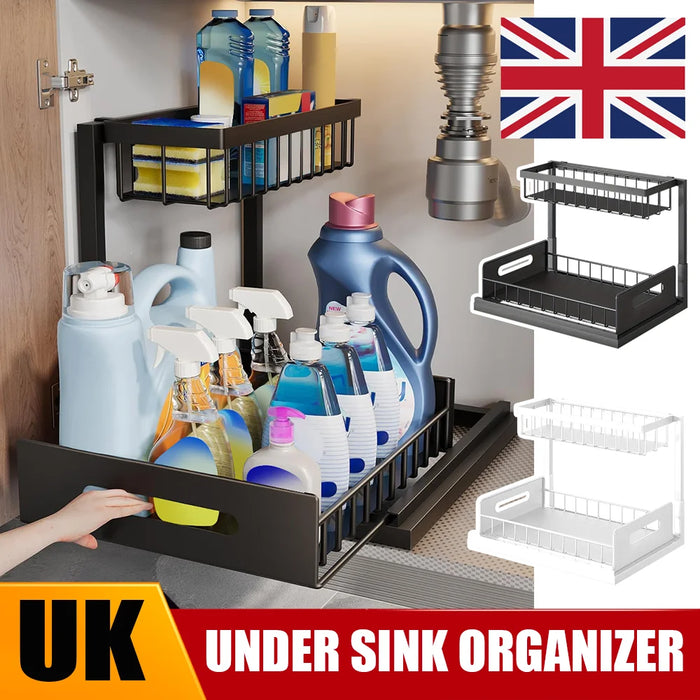 2-Tier Pull-Out Under-Sink Storage Rack – Sliding Cupboard Organiser