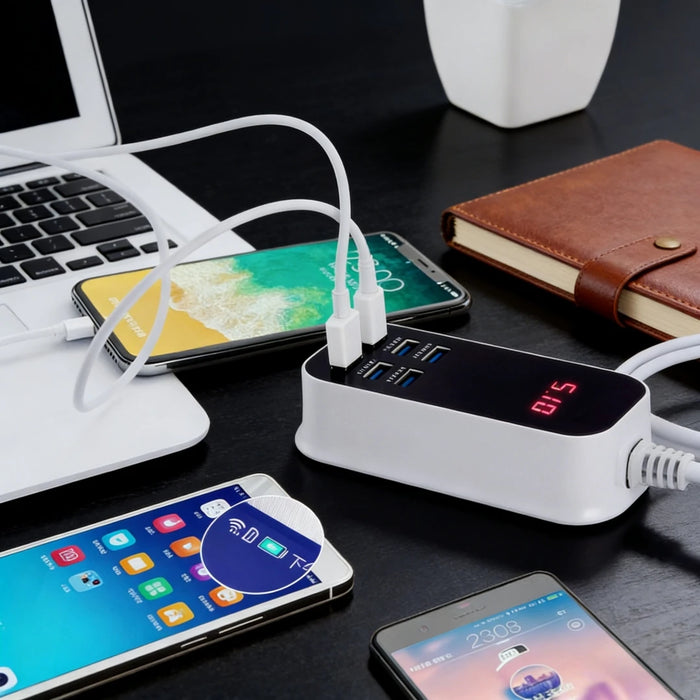 50W 6-Port USB Charger (5x USB-A + 1x USB-C) with PD, QC3.0 and LED Display