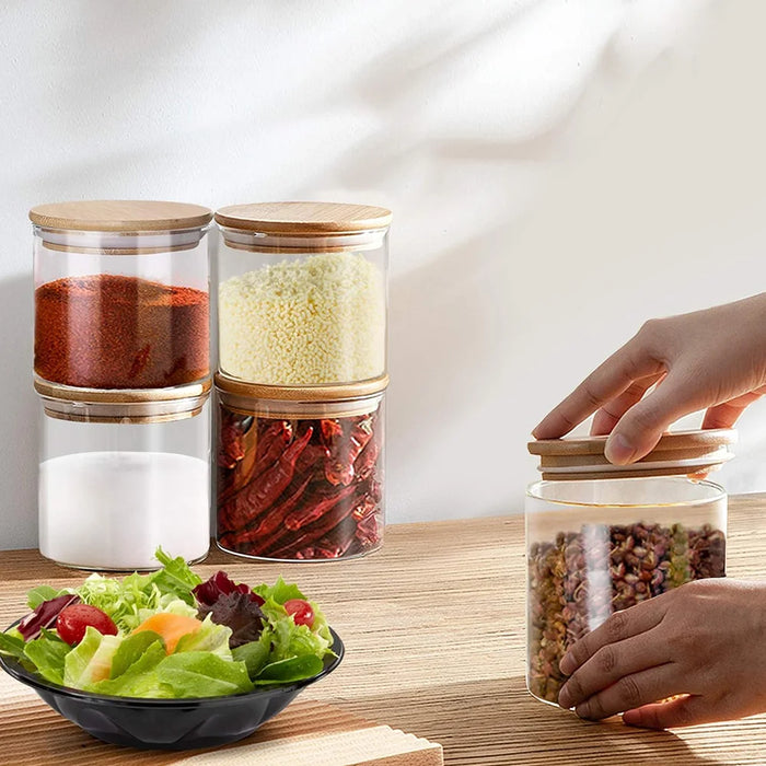 10-piece Glass Storage Jars with Bamboo Lids — Airtight Spice & Food Containers