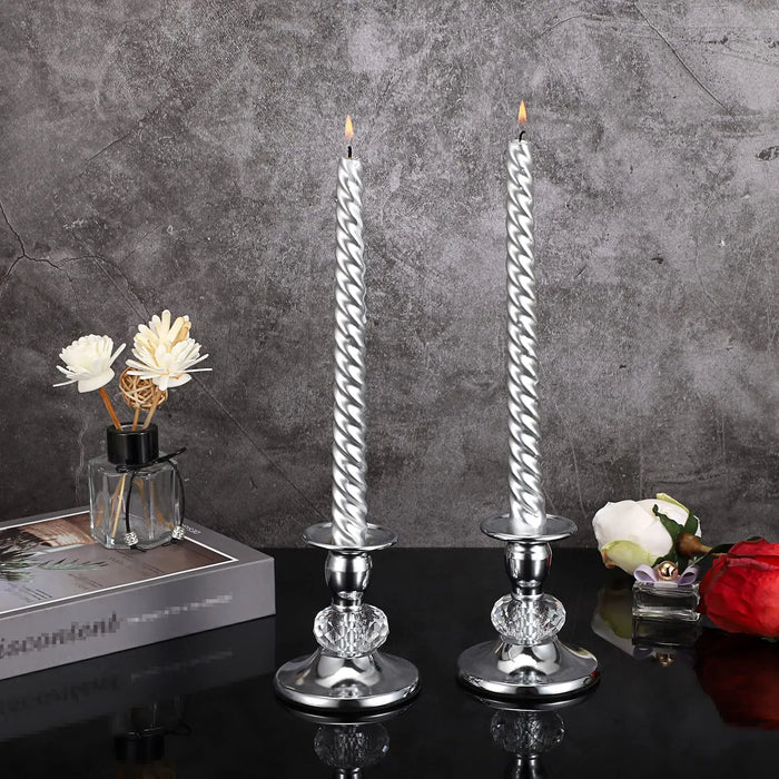 Pair of Gold Metal Taper Candle Holders — Vintage Brass Finish, 8.5 cm