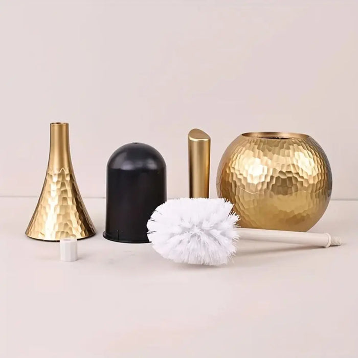 Long‑Handled Toilet Brush with Base Holder — Non‑Scratch Bathroom Brush, Gold or Silver
