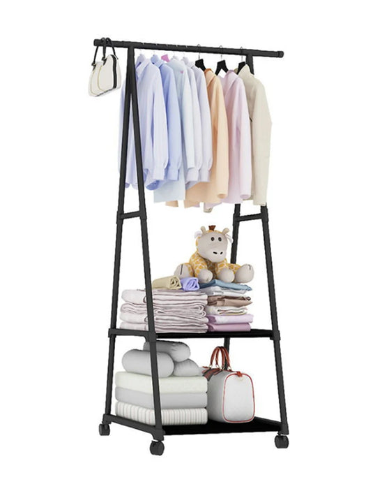 Floor-Mounted Folding Clothes Rack — Triangular Double-Rail Hanger