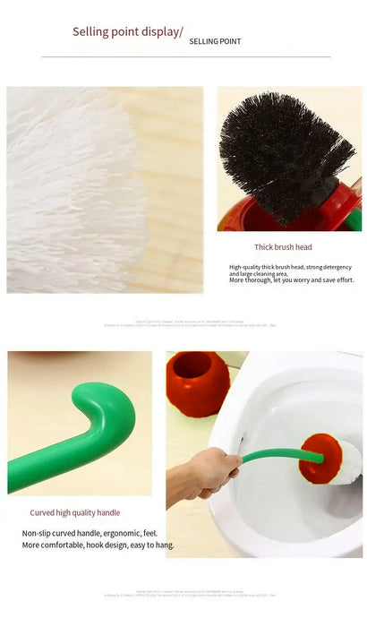 Cherry-Shaped Toilet Brush & Holder — Wine Red, Thick Head, Anti-Slip Handle