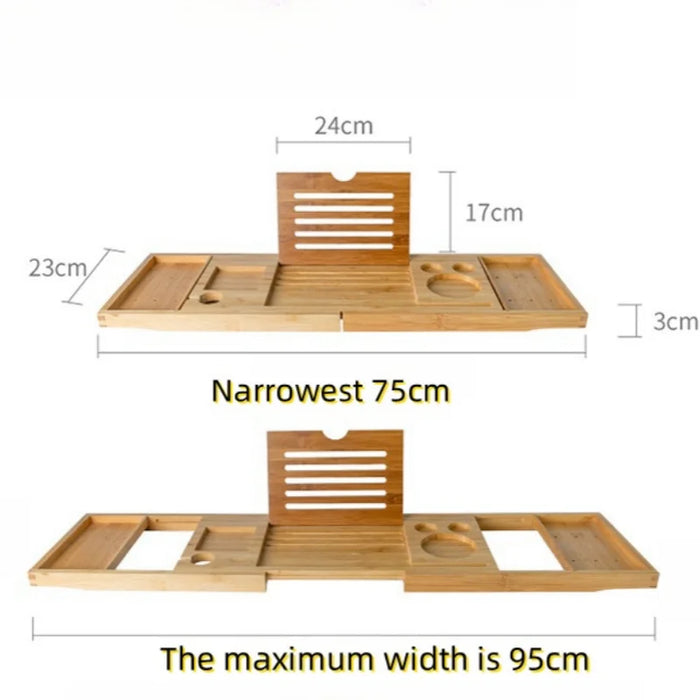 Adjustable Wooden Bath Tray — Extendable Bathtub Rack & Storage Shelf
