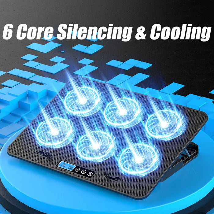 A9 RGB 6-Fan Laptop Cooler - Fits 13-18 inch Laptops, Metal Mesh Stand, 2 USB