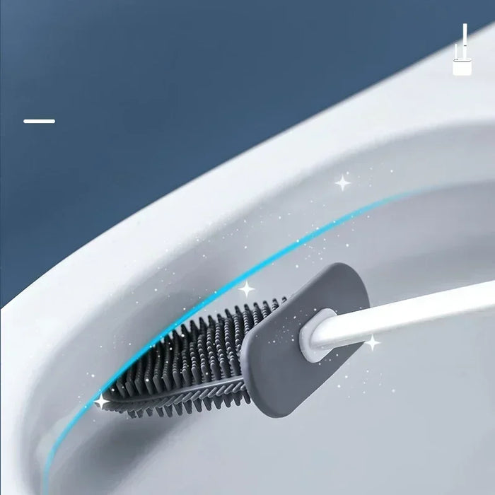 Silicone Toilet Brush with Flat Flexible Head and Wall-Mounted Holder