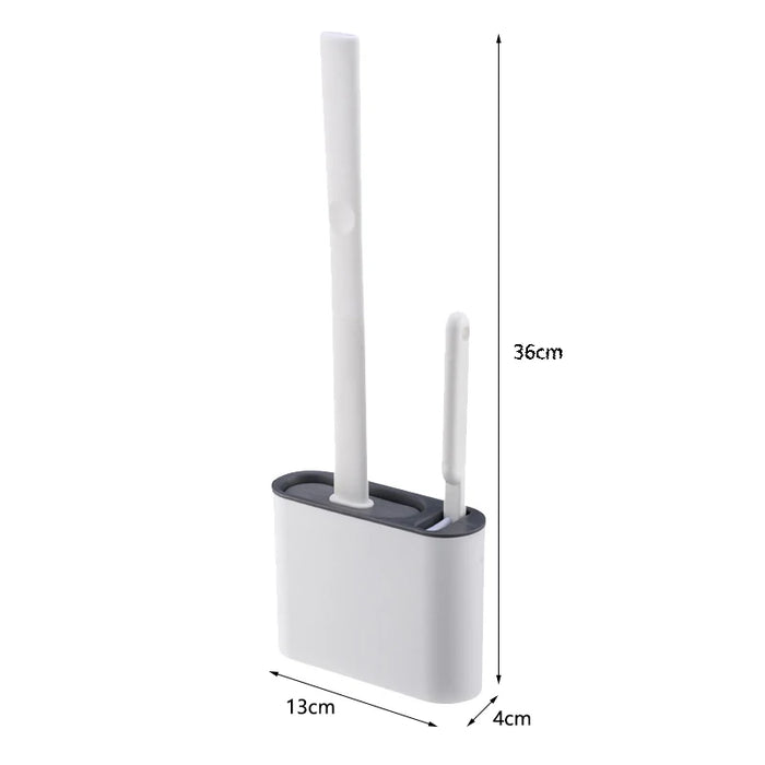 Wall-mounted Silicone Toilet Brush & Holder — Long Non-slip Handle, Ventilated Case, No-drill Fit