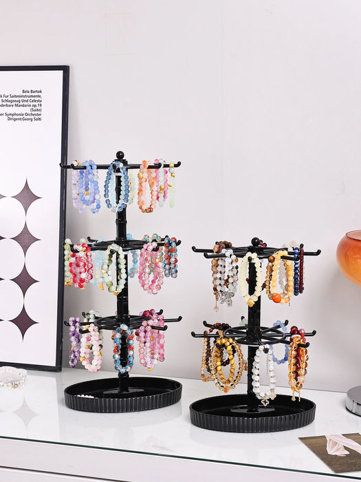 Rotatable 2- or 3-Tier Jewellery Display Stand — 16 or 24 Hooks, Black or Transparent