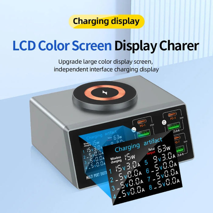 140W 8‑Port GaN Fast Charger Station with Qi2 Wireless Pad — Travel & Home