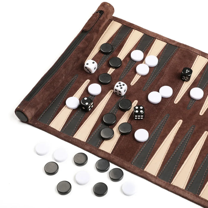Portable Leather Backgammon Storage Bag with Lightweight Foldable Board