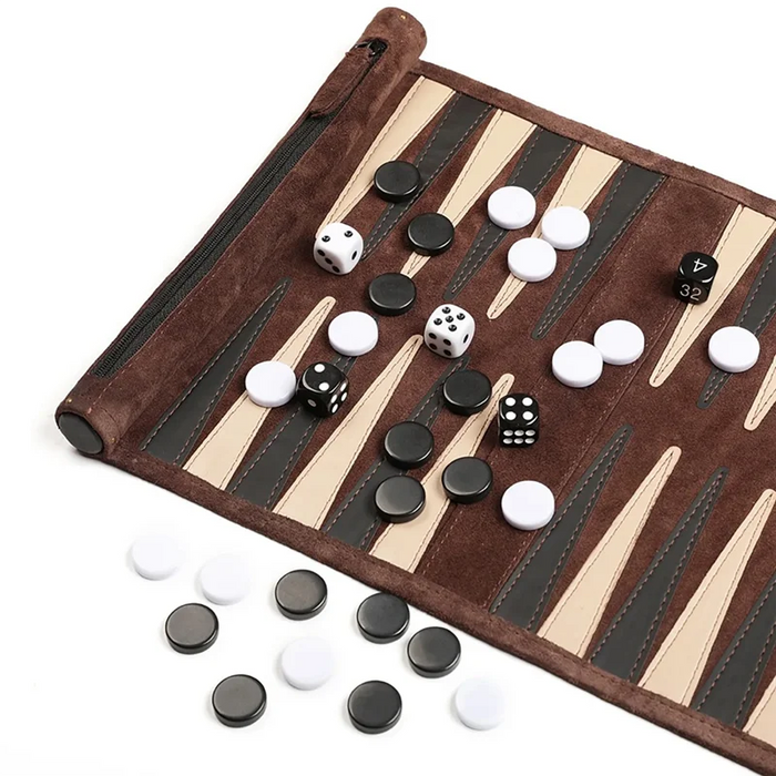 Travel Chess & Backgammon Set — Roll-Up Board with Stones & Dice