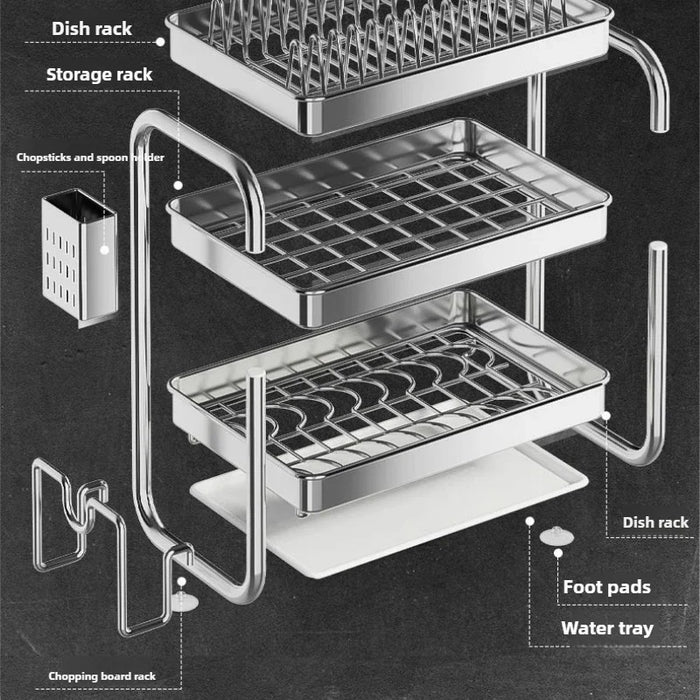 2- or 3-Tier Stainless Steel Dish Rack — Deep Plate & Bowl Drainer