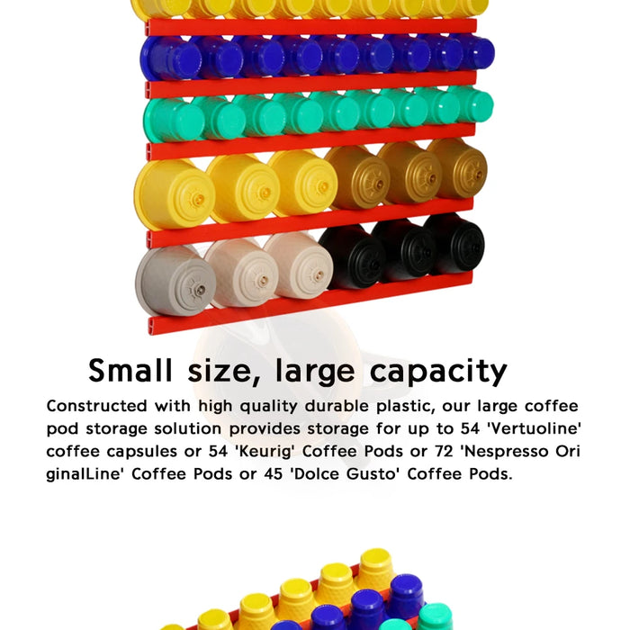 Universal Coffee Capsule Holder – 10 Adhesive Strips for K‑Cup, Nespresso, Dolce Gusto