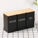 3‑Piece 1 L Coffee, Tea & Sugar Canisters with Airtight Bamboo Lids — Metal Storage Jars