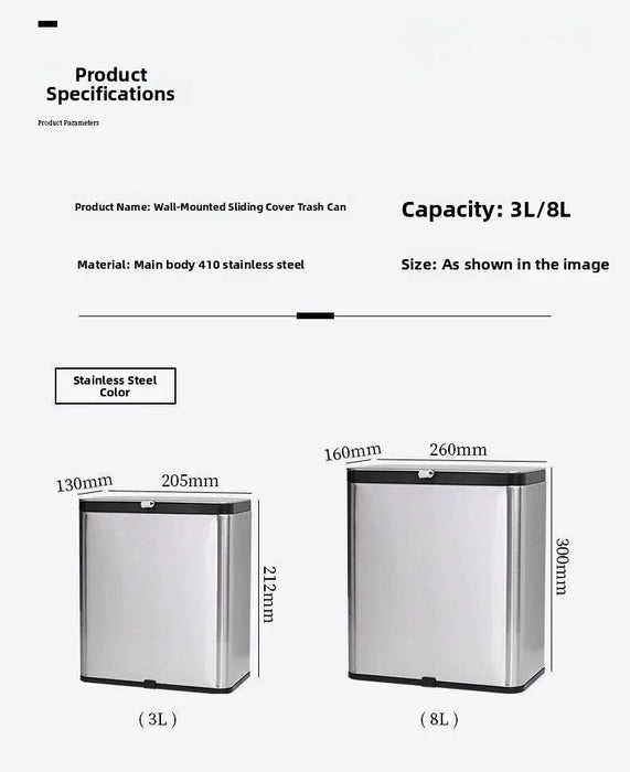 Wall-Mounted Stainless Steel Kitchen Bin — No-Bend-Over, Press-On Lid