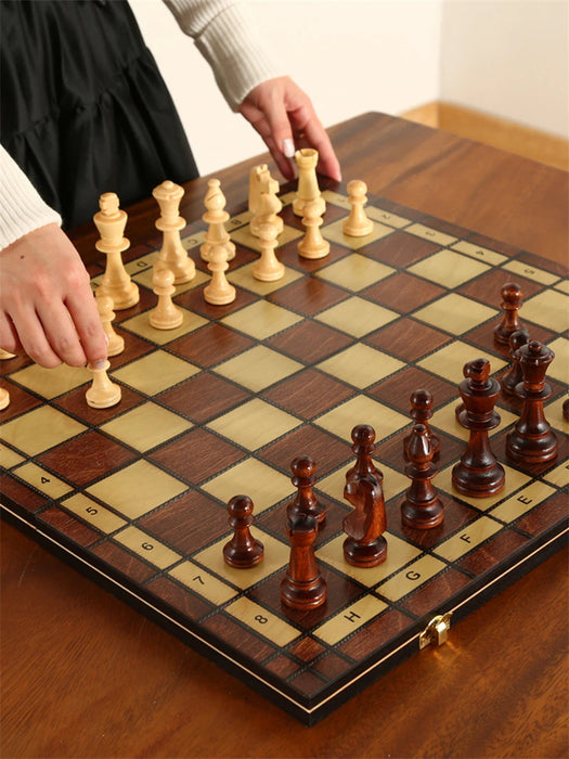 Retro 3-in-1 Wooden Chess Set — Foldable Chessboard with Checkers & Backgammon