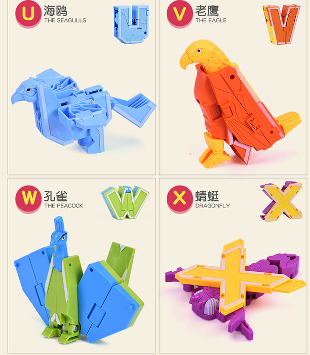 GUDI 26-piece A–Z Transforming Alphabet Robot & Dinosaur Building Block Toys