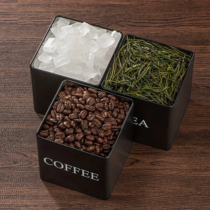 Set of 3 Metal Canisters with Bamboo Lids — 500ml (Coffee, Tea, Sugar)