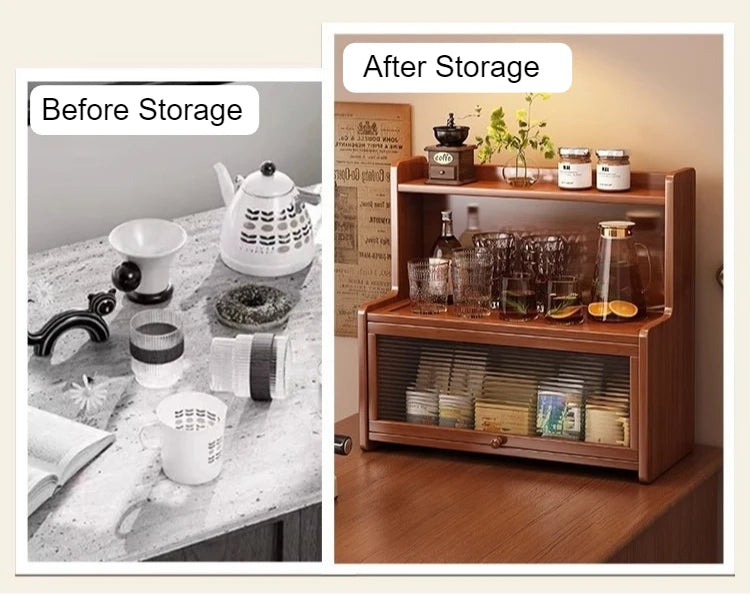 Bamboo 3-Tier Cup & Glass Organiser Shelf – Countertop Storage for Mugs & Small Spaces