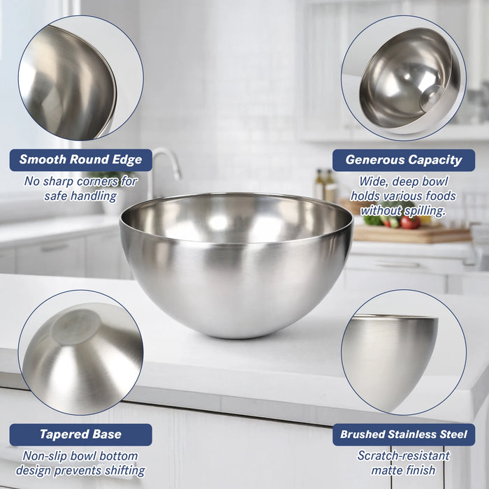 TastyWay Stainless Steel Bowls — S, M, L Vintage Silver Mixing & Serving Set