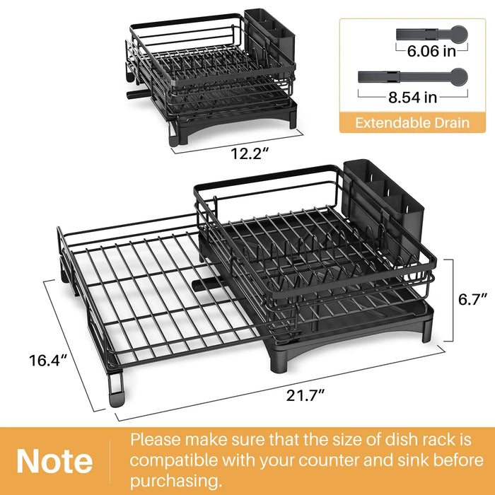 Extendable Over‑Sink Dish Drying Rack – Carbon Steel, Large Capacity