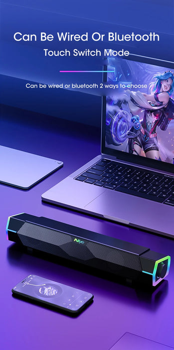 4D Bluetooth 5.0 Computer Soundbar — USB-Powered Stereo with RGB Lights