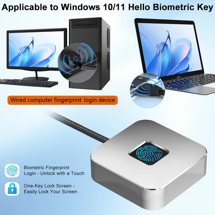 USB Fingerprint Reader for Windows Hello with 1.5m Cable — Windows 11/10