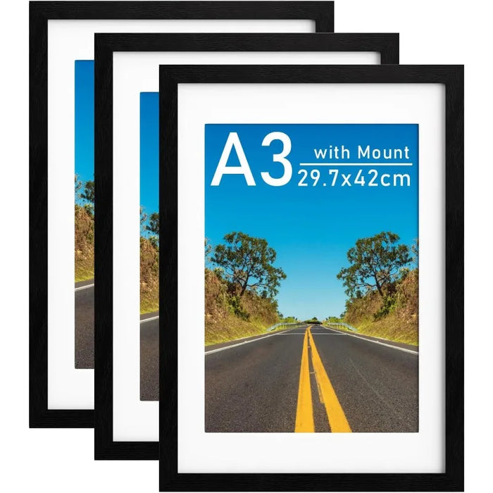 Pack of 3 A3 Photo Frames (29.7 x 42 cm) – Rustic Wood-Effect MDF