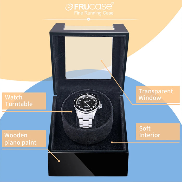 FRUCASE Wooden Watch Winder for Automatic Watches — USB or AA Battery Option