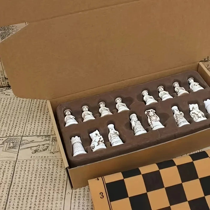 Antique-style Clay Chess Set with 28cm Board and 3D Terracotta Warrior Pieces
