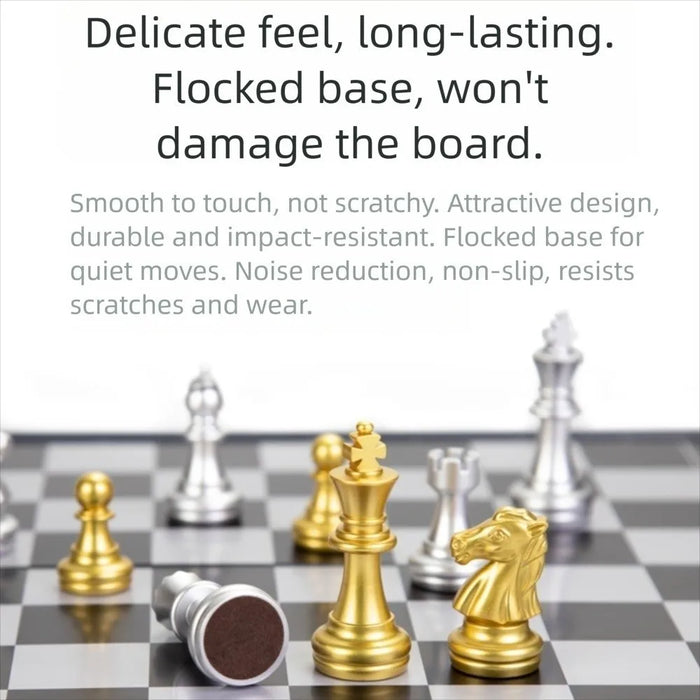Magnetic Folding Chess Set — 25cm or 32cm, Gold & Silver Plastic Travel Board