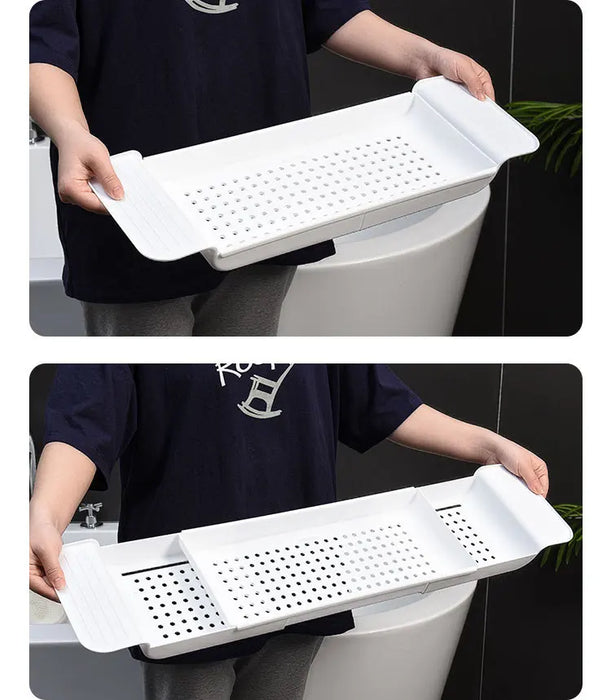 Expandable Bath Caddy Tray — PVC Bathtub Shelf for Candle, Towel, Book, Phone & Wine