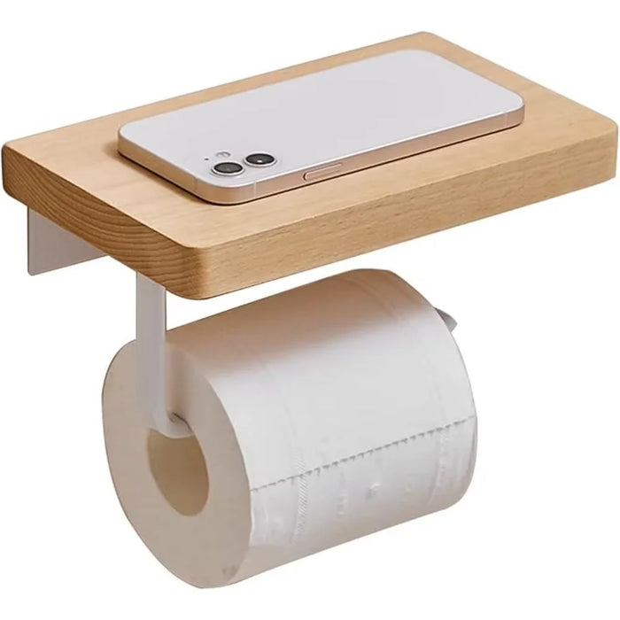 Stainless Steel Toilet & Tissue Roll Holder with Phone Shelf — I/H Style, Black or White