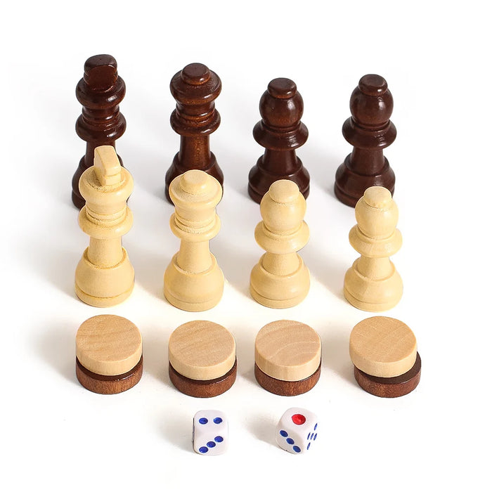Wooden 3‑in‑1 Chess, Checkers & Backgammon Set – Foldable Travel Board