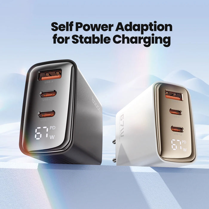 Toocki 67W GaN USB-C Charger with LED Display — 3-Port PD & Quick Charge