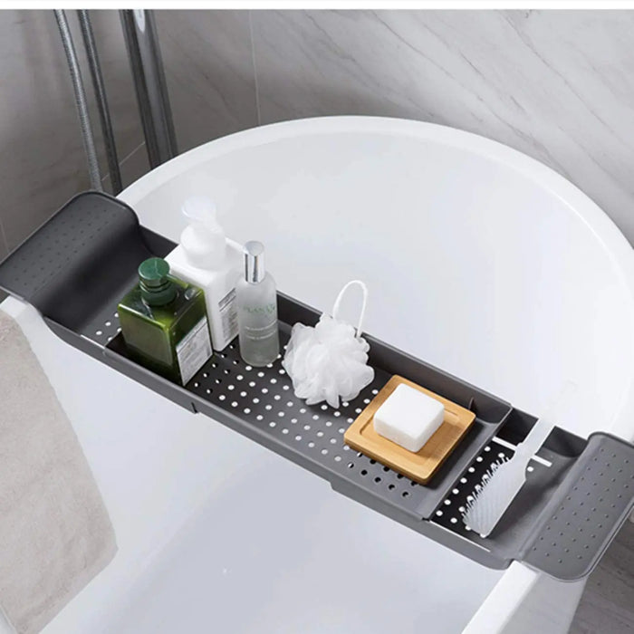 Expandable Bathtub Tray Caddy with Non-Slip Pads — Sturdy PA+PE Bath Tray (Grey, White, Black)