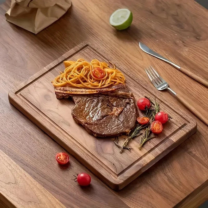 Beech Walnut Wooden Cutting Board - Rectangle Chopping & Butcher Block for Cheese & Meat