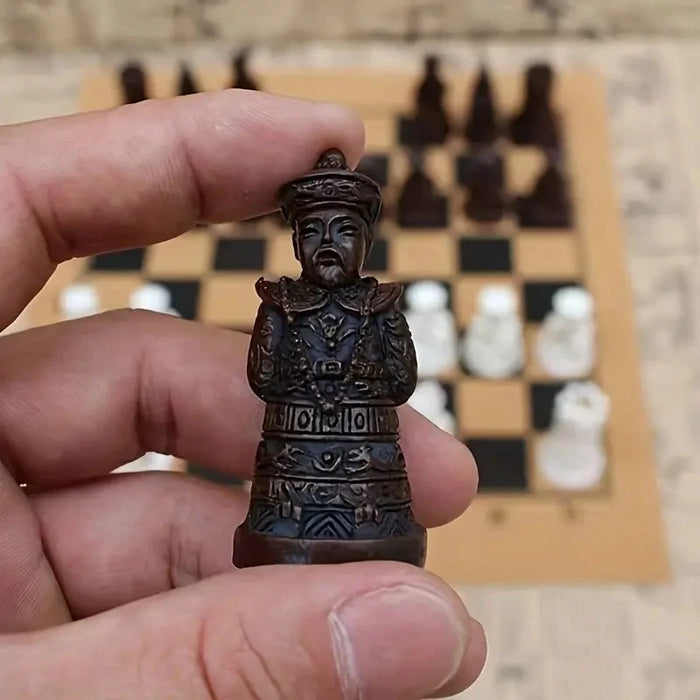 Antique-style Clay Chess Set with 28cm Board and 3D Terracotta Warrior Pieces