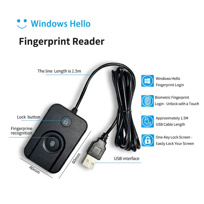 USB Fingerprint Reader Module for Windows Hello (Windows 10 & 11) – FP100-LK
