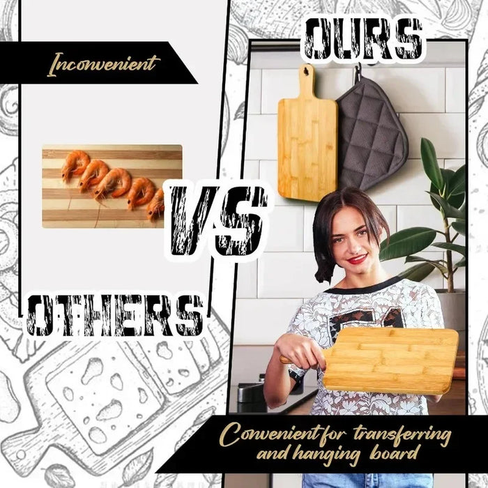 Bamboo Cutting Board with Handle — 11 x 5 inch Wooden Serving & Chopping Board